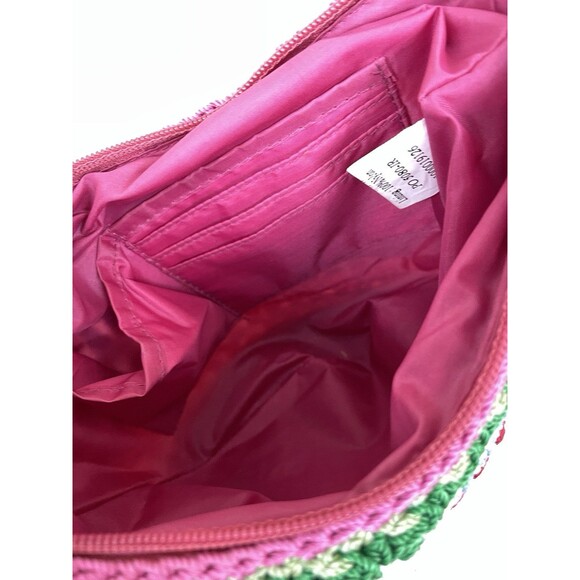 THE SAK Rainbow Crochet Crossbody Bag Boho Festival 9" x 9" Pink Tassel Keychain - Picture 12 of 14